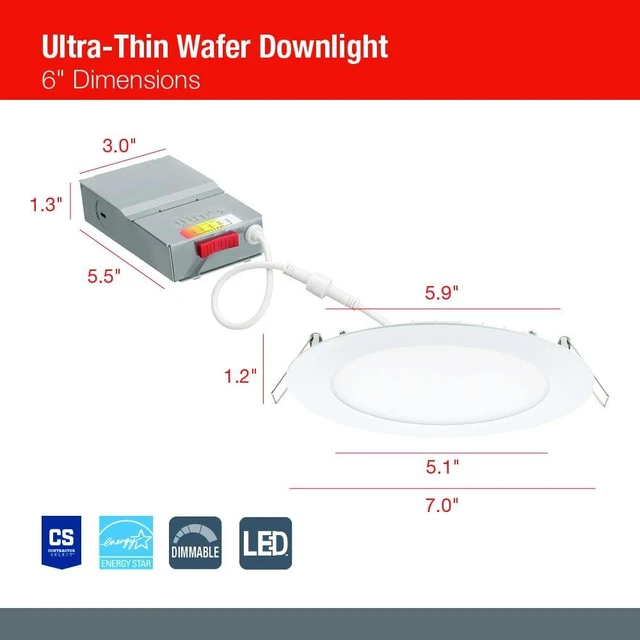 Alt view image 5 of 7 - Juno Wafer Downlight LED Recessed Lighting, Switchable Color Temperature 2700K/3000K/3500K/4000K/5000K, 120 Volts, Triac Dimming, 6 Inch Ultra Thin Trim, Oil Rubbed Bronze