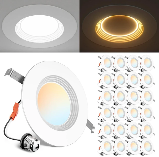 Main image of Ensenior 24 Pack 5/6 Inch 5CCT LED Recessed Lighting with Night Light | Retrofit Baffle Trim, 2700K-5000K Selectable Can Lights, Dimmable, 1000LM, 9W=110W, Damp Rated, ETL&FCC&IC, E26 Install