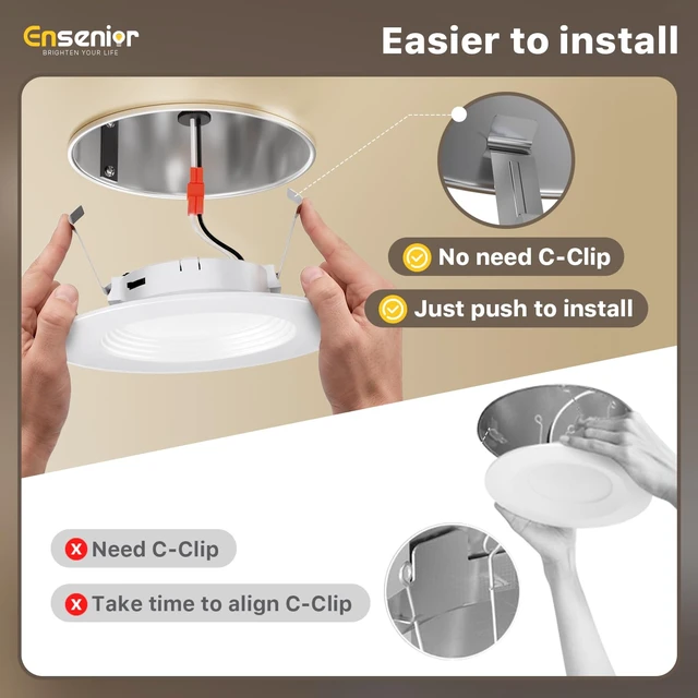 Alt view image 2 of 7 - Ensenior 24 Pack 5/6 Inch 5CCT LED Recessed Lighting with Night Light | Retrofit Baffle Trim, 2700K-5000K Selectable Can Lights, Dimmable, 1000LM, 9W=110W, Damp Rated, ETL&FCC&IC, E26 Install