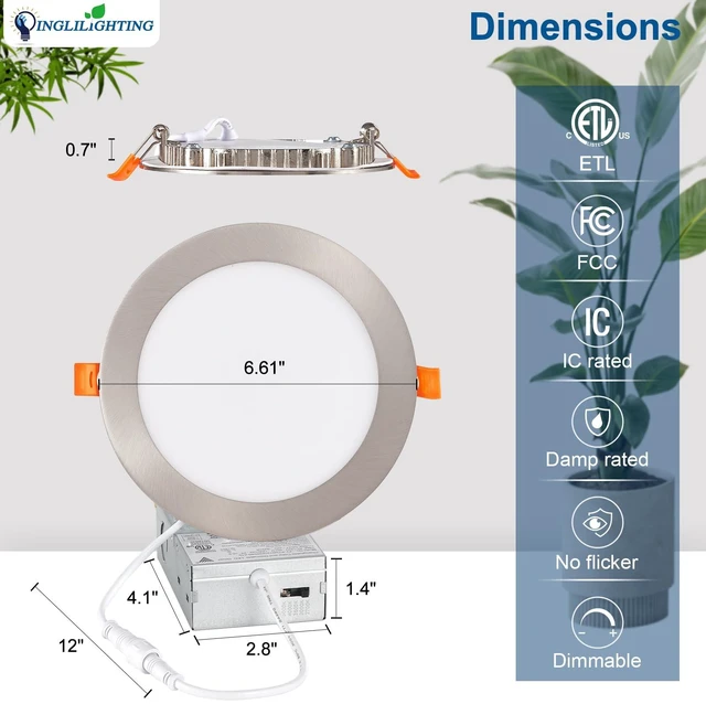Alt view image 2 of 7 - DLLT LED Recessed Ceiling Light: 6 Pack 6 Inch Brushed Nickel Recessed Lighting