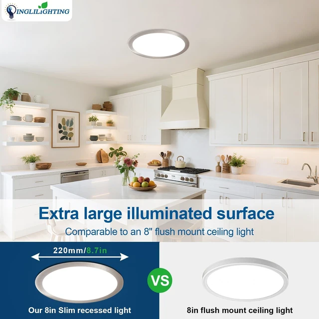 Alt view image 5 of 7 - DLLT LED Recessed Ceiling Light: 6 Pack 6 Inch Brushed Nickel Recessed Lighting