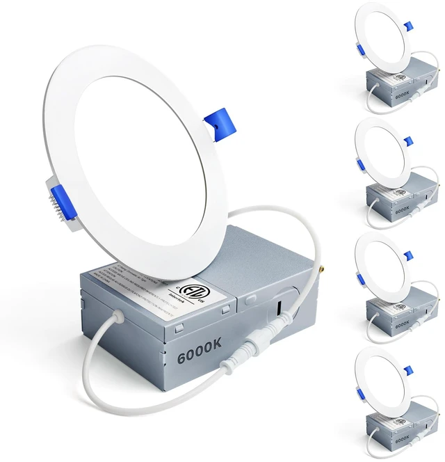 Main image of Ensenior 4 Pack 4 Inch LED Recessed Light, 6000K Dimmable Canless Wafer | 6000K Clear White, 5%-100% Dimmable, 750LM 9W 120V, IC & Damp Rated, ETL & FCC & UL Certified, 50000h Life Span