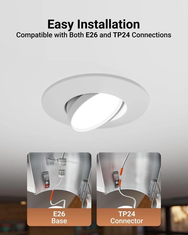 Alt view image 3 of 5 - Sunco 4 Pack 6 Inch Gimbal LED Recessed Light Adjustable, 12W=60W 5CCT | 800LM, Selectable CCT 2700K/3000K/3500K/4000K/5000K, Dimmable, Adjustable Angle Retrofit Downlight Trim for Sloped Ceilings