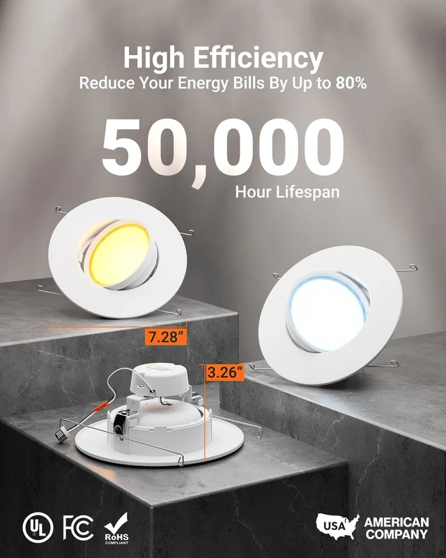 Alt view image 4 of 5 - Sunco 4 Pack 6 Inch Gimbal LED Recessed Light Adjustable, 12W=60W 5CCT | 800LM, Selectable CCT 2700K/3000K/3500K/4000K/5000K, Dimmable, Adjustable Angle Retrofit Downlight Trim for Sloped Ceilings