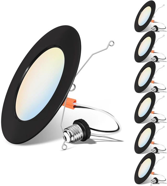 Main image of LVWIT 6 Inch Recessed Lights, 5CCT LED Can Lights, Dimmable, 6 Pack,Black | 2700/3000/4000/5000/6000K Selectable,9W=120W,1000LM,Easy Install Retrofit Recessed Lighting 6 Inch With E26,IC Rated & ETL