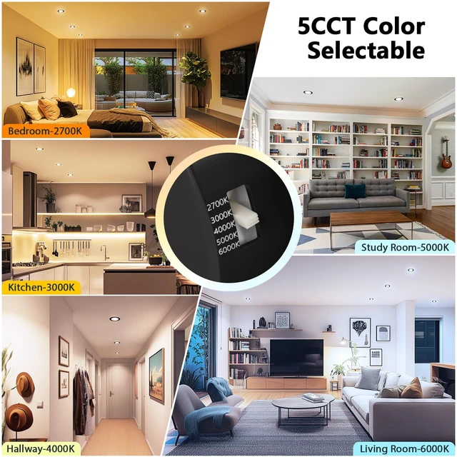 Alt view image 2 of 7 - LVWIT 6 Inch Recessed Lights, 5CCT LED Can Lights, Dimmable, 6 Pack,Black | 2700/3000/4000/5000/6000K Selectable,9W=120W,1000LM,Easy Install Retrofit Recessed Lighting 6 Inch With E26,IC Rated & ETL