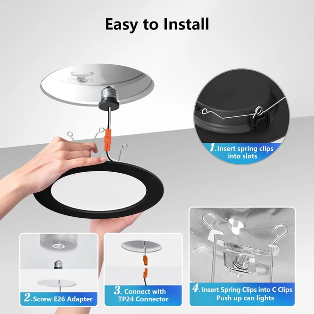 Alt view image 7 of 7 - LVWIT 6 Inch Recessed Lights, 5CCT LED Can Lights, Dimmable, 6 Pack,Black | 2700/3000/4000/5000/6000K Selectable,9W=120W,1000LM,Easy Install Retrofit Recessed Lighting 6 Inch With E26,IC Rated & ETL