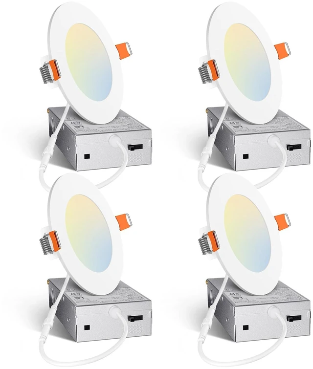 Main image of Amico 4 Pack 4 Inch 5CCT Ultra-Thin LED Recessed Ceiling Light | 800LM High Brightness, 10W Low Power, 5%-100% Smooth Dimming, Junction Box Included, ETL &FCC Listed, Canless Wafer Downlight