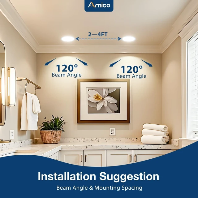 Alt view image 4 of 7 - Amico 4 Pack 4 Inch 5CCT Ultra-Thin LED Recessed Ceiling Light | 800LM High Brightness, 10W Low Power, 5%-100% Smooth Dimming, Junction Box Included, ETL &FCC Listed, Canless Wafer Downlight