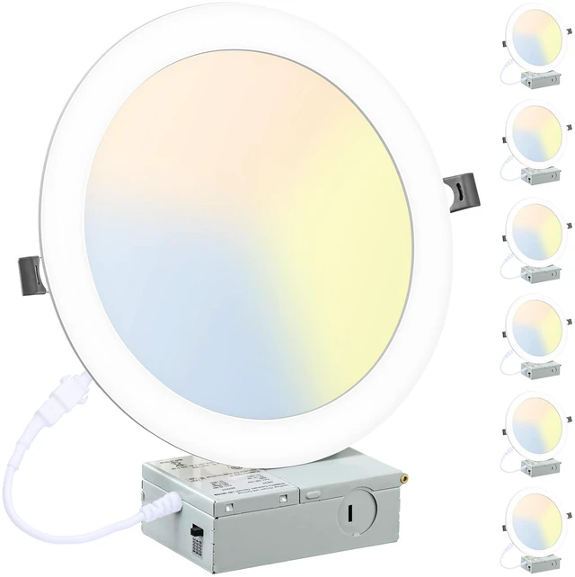 Main image of 6 Pack 8 Inch LED Recessed Lighting with Junction Box Ultra-Thin, 3000K/4500K/6000K Selectable, 8" Dimmable Canless LED Downlight, 1800LM CRI80 High Brightness 5%-100% Recessed Light