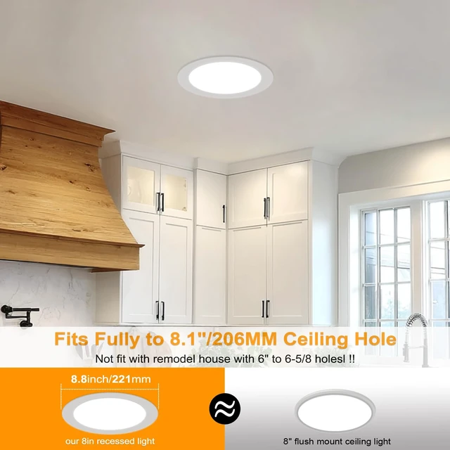 Alt view image 2 of 7 - 6 Pack 8 Inch LED Recessed Lighting with Junction Box Ultra-Thin, 3000K/4500K/6000K Selectable, 8" Dimmable Canless LED Downlight, 1800LM CRI80 High Brightness 5%-100% Recessed Light