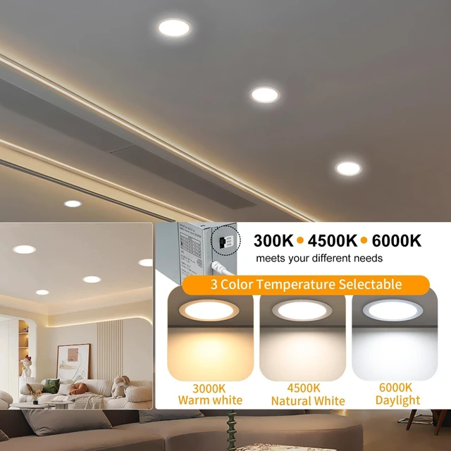 Alt view image 3 of 7 - 6 Pack 8 Inch LED Recessed Lighting with Junction Box Ultra-Thin, 3000K/4500K/6000K Selectable, 8" Dimmable Canless LED Downlight, 1800LM CRI80 High Brightness 5%-100% Recessed Light
