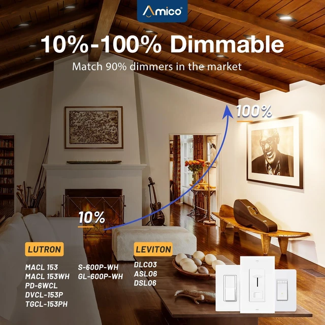 Alt view image 7 of 7 - Amico 4 Pack 6 Inch Black 5CCT Gimbal LED Recessed Ceiling Light | 360°Rotation & 90°Tilt, 12W 1200LM, CRI90+, Dimmable, ETL&FCC, Adjustable Eyeball Directional Wafer Downlight, J-Box Included