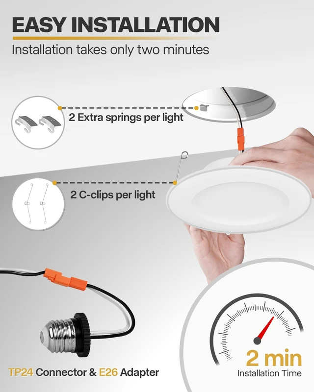Alt view image 3 of 7 - POWERASIA 12 Pack 5/6 Inch 5CCT LED Recessed Lighting with Night Light | 2700K/3000K/4000K/5000/6000K Selectable Flat Recessed Lighting, 10W=100W, 1000LM Retrofit Can Light, Dimmable, ETL & FCC