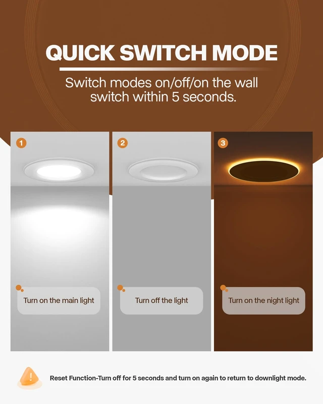 Alt view image 4 of 7 - POWERASIA 12 Pack 5/6 Inch 5CCT LED Recessed Lighting with Night Light | 2700K/3000K/4000K/5000/6000K Selectable Flat Recessed Lighting, 10W=100W, 1000LM Retrofit Can Light, Dimmable, ETL & FCC