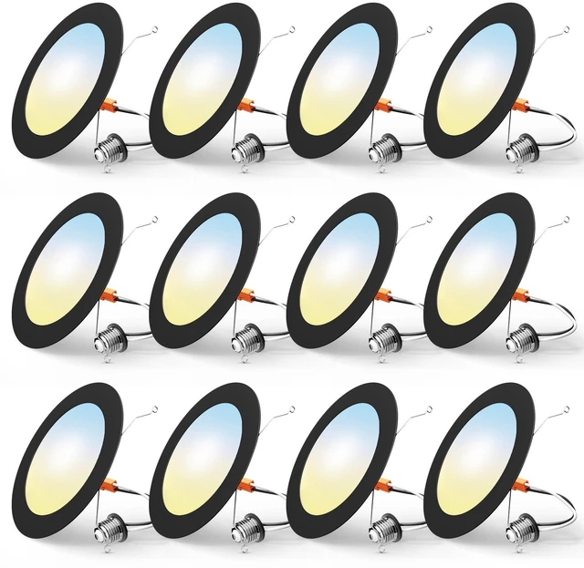 Main image of FREELICHT 12 Pack Retrofit LED Recessed Lighting 6 Inch, 5CCT, Black | 2700K/3000K/4000K/5000K/6000K Selectable, Dimmable Flat Can Lights, 1000LM Brightness, 10W, IC & Damp Rated, ETL & FCC