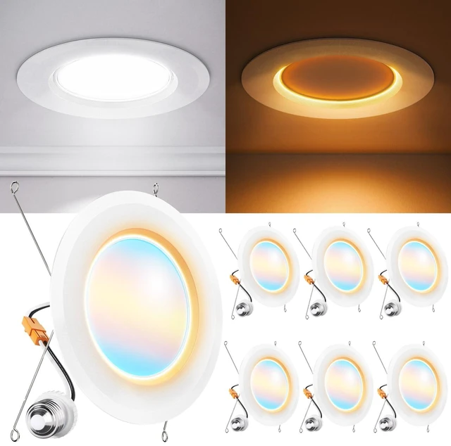Main image of Sunco 6 Pack 6 Inch Retrofit LED Recessed Lights with Night Light, 5CCT | 1000LM, Selectable CCT 2700K/3000K/4000K/5000K/6000K, Dimmable, 12W, Can Ceiling Recessed Downlight, Built-in Night Light