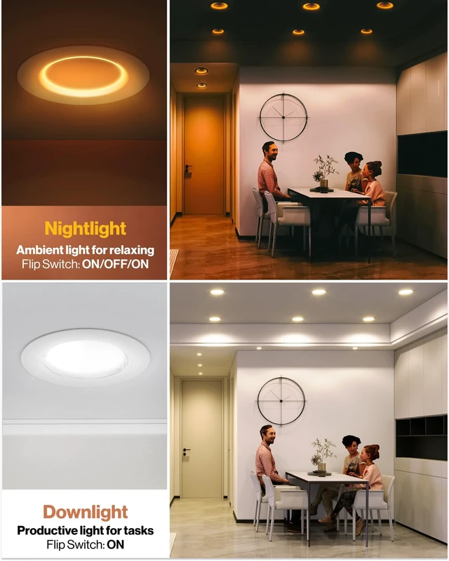 Alt view image 2 of 7 - Sunco 6 Pack 6 Inch Retrofit LED Recessed Lights with Night Light, 5CCT | 1000LM, Selectable CCT 2700K/3000K/4000K/5000K/6000K, Dimmable, 12W, Can Ceiling Recessed Downlight, Built-in Night Light