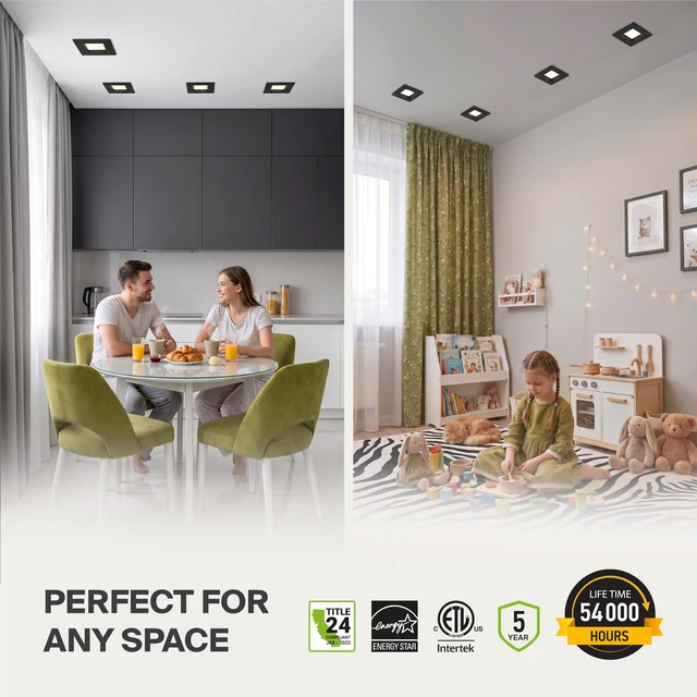 Alt view image 2 of 7 - ASD LED Black Retrofit 4 Inch Recessed Lights - Square 9W 709LM 2700-5000K Recessed Lighting 4 Inch, Wet Rated Dimmable Can Lights, Baffle Trim Wafer Lights, UL 6 Pack