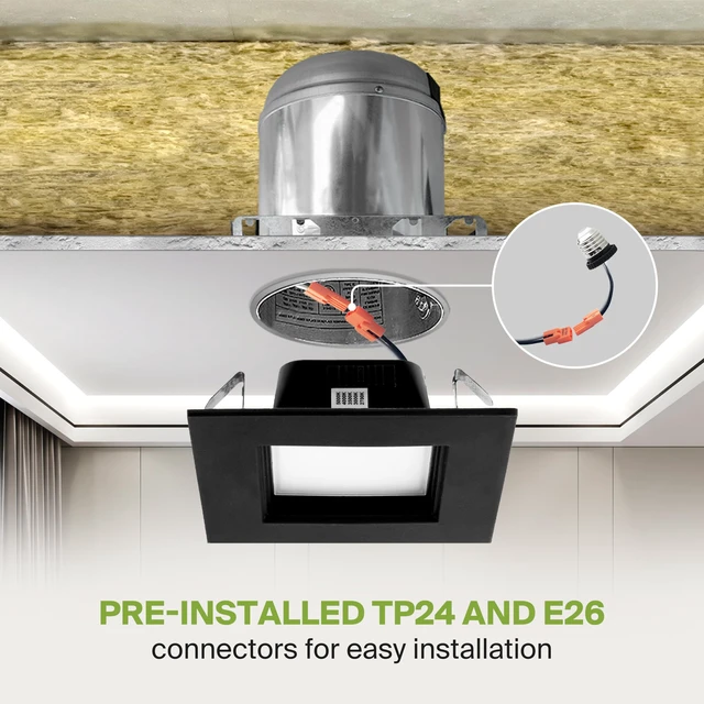 Alt view image 3 of 7 - ASD LED Black Retrofit 4 Inch Recessed Lights - Square 9W 709LM 2700-5000K Recessed Lighting 4 Inch, Wet Rated Dimmable Can Lights, Baffle Trim Wafer Lights, UL 6 Pack