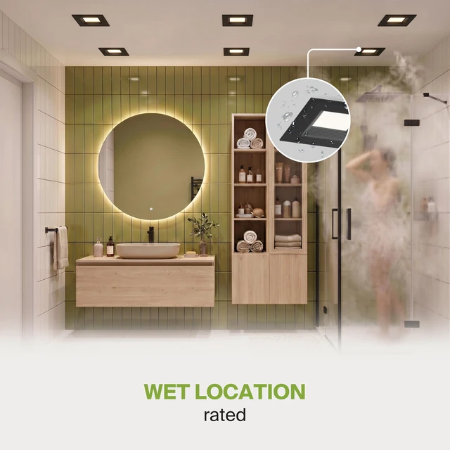 Alt view image 6 of 7 - ASD LED Black Retrofit 4 Inch Recessed Lights - Square 9W 709LM 2700-5000K Recessed Lighting 4 Inch, Wet Rated Dimmable Can Lights, Baffle Trim Wafer Lights, UL 6 Pack