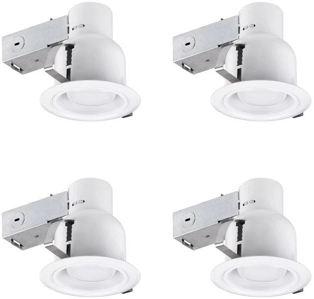 Main image of Globe Electric 90958 4" Rust Proof Indoor/Outdoor Ridged Baffle Round Trim Recessed Lighting Kit 4-Pack, White, Easy Install Push-N-Click Clips, 3.88" Hole Size, Porch Light, Bulb Not Included