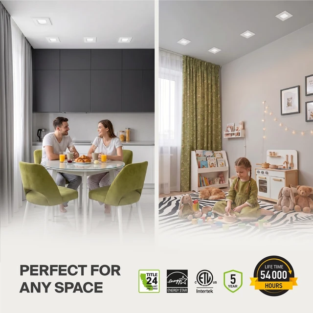 Alt view image 2 of 7 - ASD LED Retrofit 4 Inch Recessed Lights - Square 9W 709LM 2700-5000K Recessed Lighting 4 Inch, Wet Rated Dimmable Can Lights, Baffle Trim Wafer Lights, UL 6 Pack