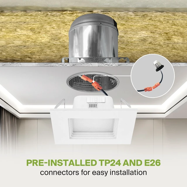 Alt view image 3 of 7 - ASD LED Retrofit 4 Inch Recessed Lights - Square 9W 709LM 2700-5000K Recessed Lighting 4 Inch, Wet Rated Dimmable Can Lights, Baffle Trim Wafer Lights, UL 6 Pack