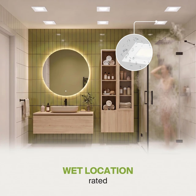Alt view image 6 of 7 - ASD LED Retrofit 4 Inch Recessed Lights - Square 9W 709LM 2700-5000K Recessed Lighting 4 Inch, Wet Rated Dimmable Can Lights, Baffle Trim Wafer Lights, UL 6 Pack