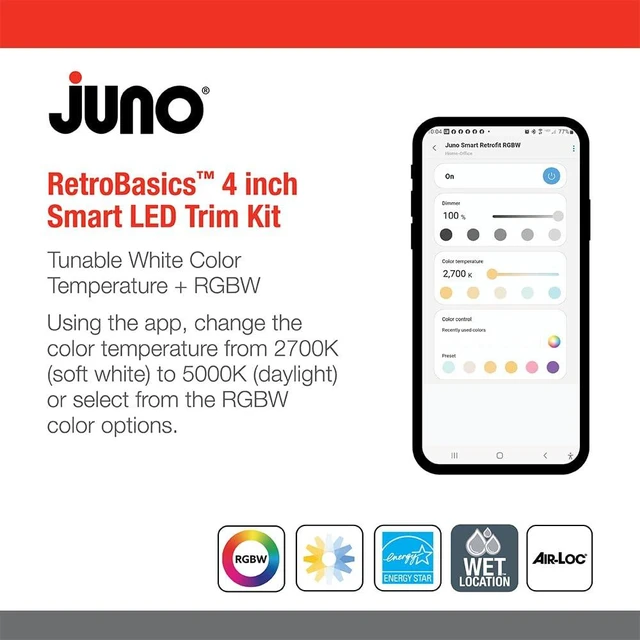 Alt view image 3 of 7 - Juno RB4SC RGBW MW M6 RetroBasics Retrofit Smart Downlight, Switchable, RGBW, 4-Inch, Matte White