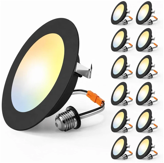 Main image of Amico Recessed Lighting 4 Inch, 12 Pack 5CCT Flat LED Can Lights, Black | Flat Trim, Dimmable, 7W=60W, 700LM, 2700K/3000K/4000K/5000K/6000K Selectable, Easy Install, IC & Damp Rated, ETL & FCC