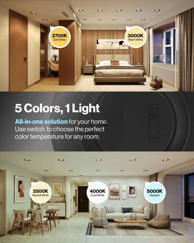 Alt view image 2 of 7 - Sunco 4 Pack 6 Inch Black Retrofit LED Recessed Lights, 5CCT, 13W=120W | 965LM, Selectable CCT 2700K/3000K/3500K/4000K/5000K, Black Baffle Trim, Dimmable Retrofit LED Downlight for Recessed Cans