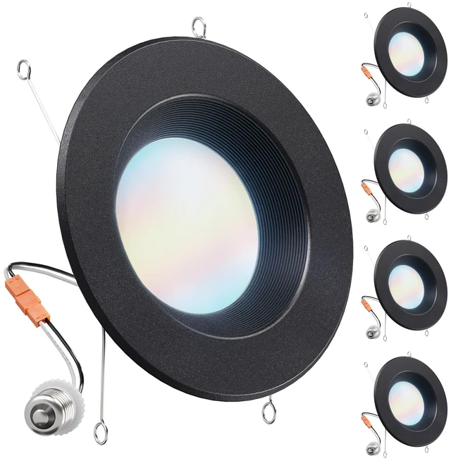 Main image of Sunco 4 Pack 6 Inch Black Retrofit LED Recessed Lights, 5CCT, 13W=120W | 965LM, Selectable CCT 2700K/3000K/3500K/4000K/5000K, Black Baffle Trim, Dimmable Retrofit LED Downlight for Recessed Cans