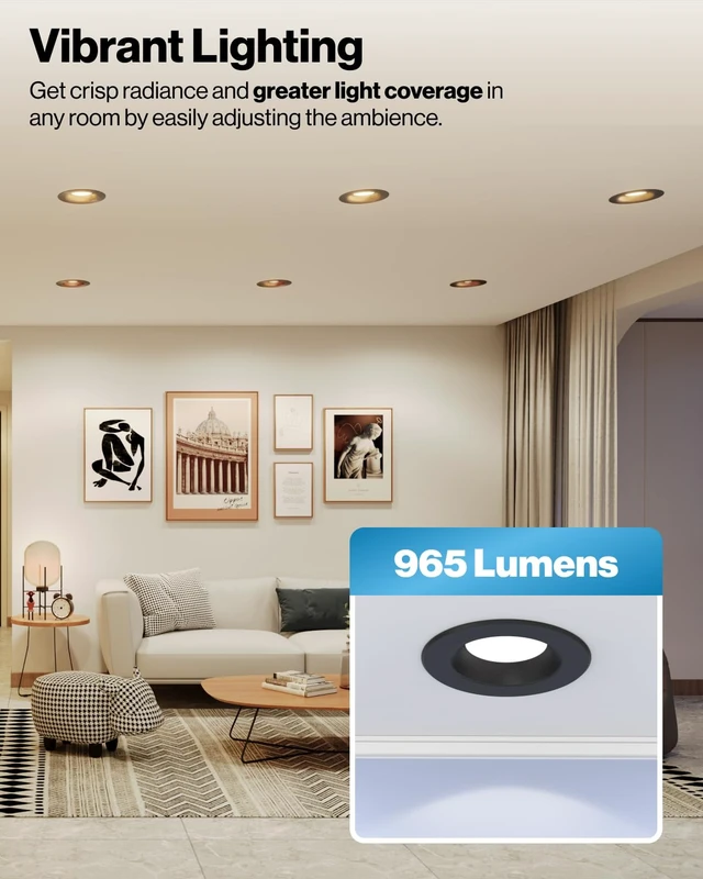 Alt view image 3 of 7 - Sunco 4 Pack 6 Inch Black Retrofit LED Recessed Lights, 5CCT, 13W=120W | 965LM, Selectable CCT 2700K/3000K/3500K/4000K/5000K, Black Baffle Trim, Dimmable Retrofit LED Downlight for Recessed Cans