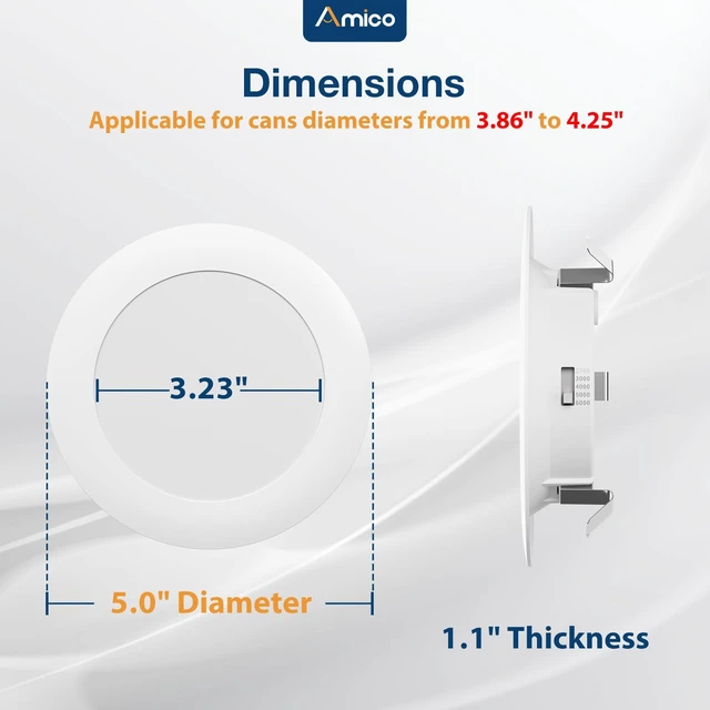 Alt view image 2 of 6 - Amico Recessed Lighting 4 Inch, 12 Pack 5CCT Flat LED Can Lights, White | Flat Trim, Dimmable, 7W=60W, 700LM, 2700K/3000K/4000K/5000K/6000K Selectable, Easy Install, IC & Damp Rated, ETL & FCC
