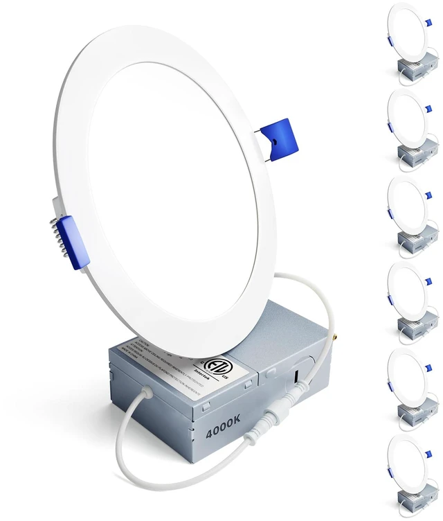Main image of Ensenior 6 Pack 6 Inch LED Recessed Light, 4000K Dimmable Canless Wafer | 4000K Cool White, 5%-100% Dimmable, 1200LM 12W 120V, IC & Damp Rated, ETL & FCC & UL Certified, 50000h Life Span