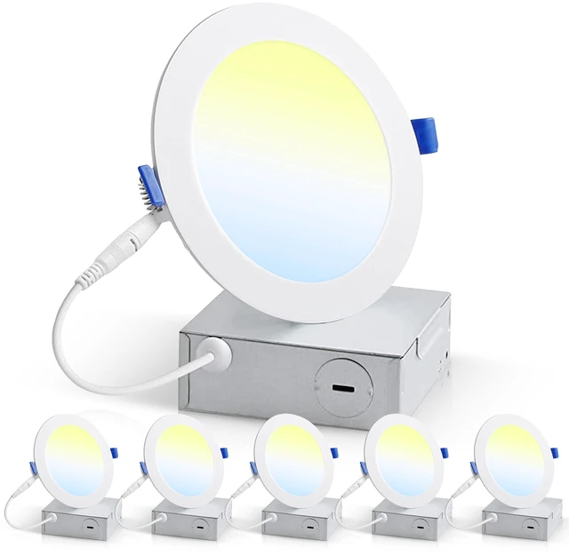 Main image of OHBULBS 6 Inch Ultra-Thin LED Recessed Light with Junction Box (6 Pack) Dimmable Canless Wafer Downlight, 5CCT Selectable (2700K5000K) Adjustable Wattage, 1050LM High Brightness, ETL&FCC Certified