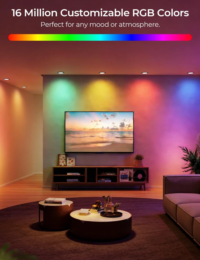 Alt view image 4 of 7 - CINOTON Smart Recessed Light 6 Inch, RGBCW Color Changing Dimmable, 6 Pack | Wi-Fi Canless Downlight with Junction Box, Gateway Included, Works with Alexa/Google Assistant, Smart App Control,14W