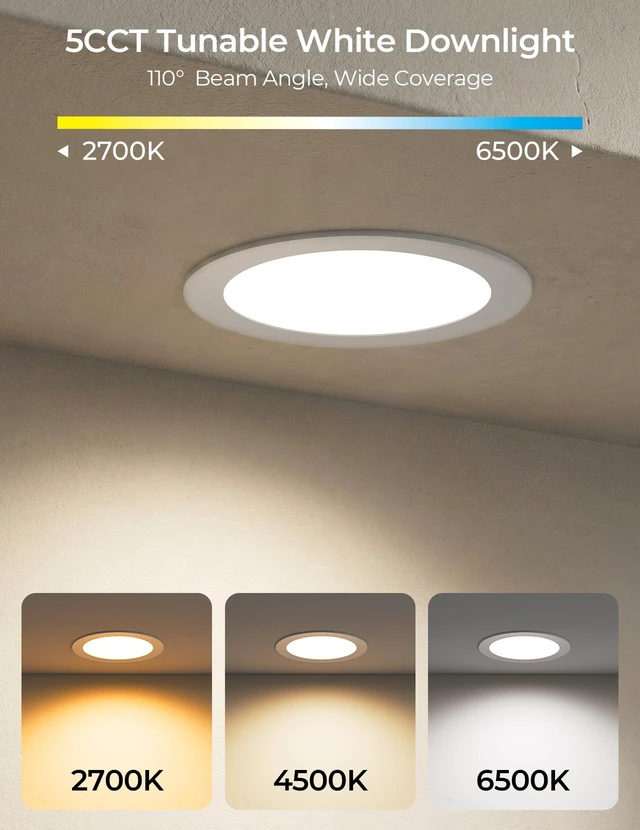 Alt view image 5 of 7 - CINOTON Smart Recessed Light 6 Inch, RGBCW Color Changing Dimmable, 6 Pack | Wi-Fi Canless Downlight with Junction Box, Gateway Included, Works with Alexa/Google Assistant, Smart App Control,14W