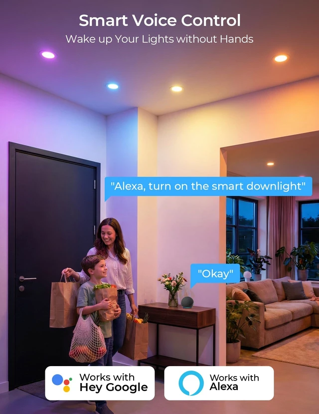 Alt view image 6 of 7 - CINOTON Smart Recessed Light 6 Inch, RGBCW Color Changing Dimmable, 6 Pack | Wi-Fi Canless Downlight with Junction Box, Gateway Included, Works with Alexa/Google Assistant, Smart App Control,14W