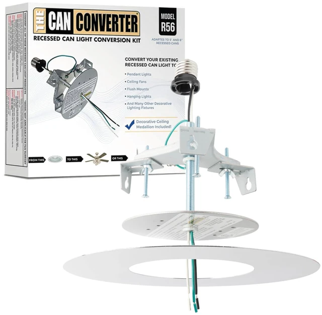 Main image of The Can Converter R56 Recessed Can Light Conversion Kit w/ 7"¾ Flat Ceiling Medallion - Home Improvement for 5" & 6" Cans, Converter Kit for Ceiling Fan & Light Fixture, UL Certified, Polished Chrome