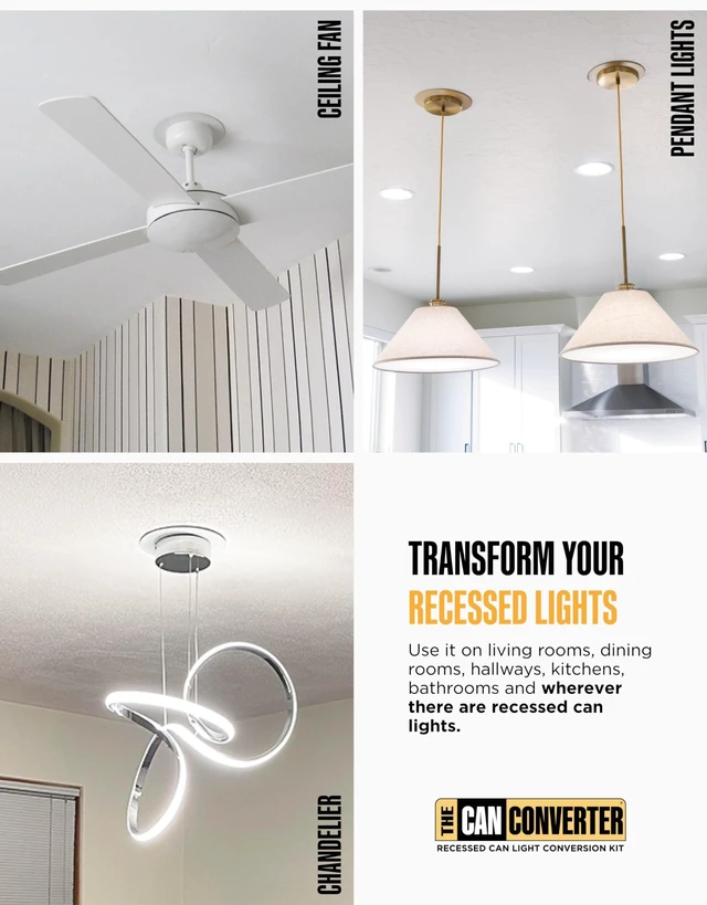 Alt view image 2 of 7 - The Can Converter R56 Recessed Can Light Conversion Kit w/ 7"¾ Flat Ceiling Medallion - Home Improvement for 5" & 6" Cans, Converter Kit for Ceiling Fan & Light Fixture, UL Certified, Polished Chrome