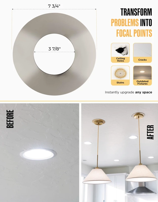Alt view image 4 of 7 - The Can Converter R56 Recessed Can Light Conversion Kit w/ 7"¾ Flat Ceiling Medallion - Home Improvement for 5" & 6" Cans, Converter Kit for Ceiling Fan & Light Fixture, UL Certified, Polished Chrome