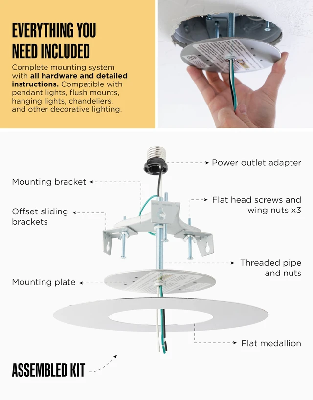 Alt view image 6 of 7 - The Can Converter R56 Recessed Can Light Conversion Kit w/ 7"¾ Flat Ceiling Medallion - Home Improvement for 5" & 6" Cans, Converter Kit for Ceiling Fan & Light Fixture, UL Certified, Polished Chrome