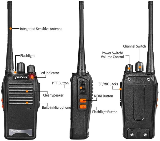 Alt view image 8 of 10 - pxton 777S 10 Pack walkie talkies Rechargeable Long Range for Adults with Earpieces and Li-ion Battery,Two Way radios has VOX/TOT/Emergency Alarm/Battery Low Alert/Flashlight/Scan Function