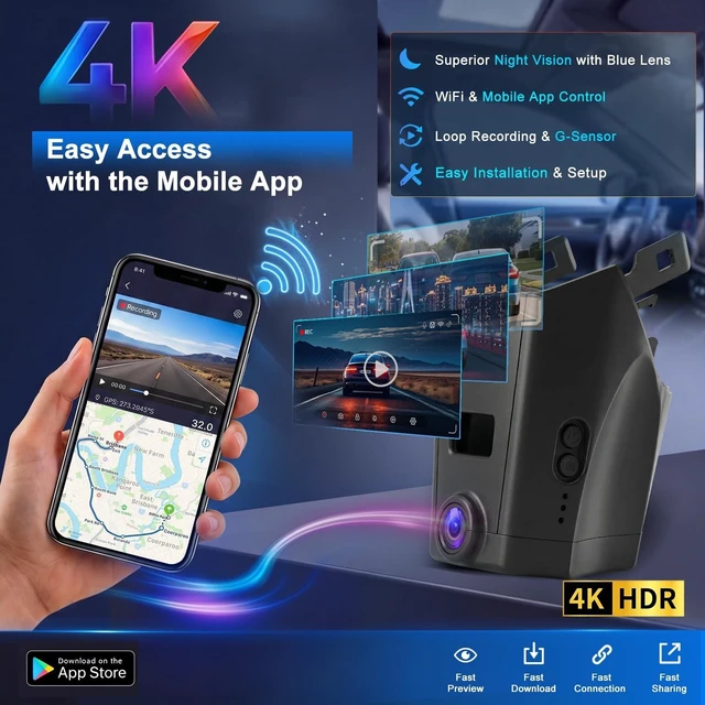 Alt view image 8 of 10 - 4K Dash Cam for 2018-2023 BMW 5 Series (530i/540i/530e/M550i) and 7 Series (740i/750i/M760i/745e/ALPINA B7), OEM Hidden Dash Camera with WiFi APP, Night Vision, G-Sensor, 64GB Card