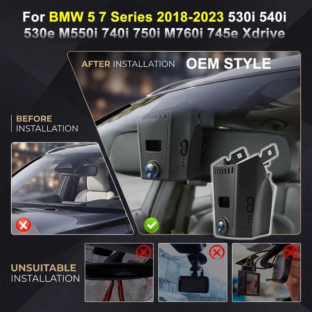Alt view image 7 of 10 - 4K Dash Cam for 2018-2023 BMW 5 Series (530i/540i/530e/M550i) and 7 Series (740i/750i/M760i/745e/ALPINA B7), OEM Hidden Dash Camera with WiFi APP, Night Vision, G-Sensor, 64GB Card