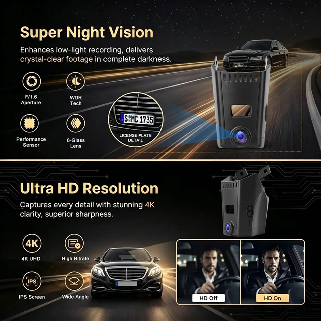 Alt view image 10 of 10 - 4K Dash Cam for 2018-2023 BMW 5 Series (530i/540i/530e/M550i) and 7 Series (740i/750i/M760i/745e/ALPINA B7), OEM Hidden Dash Camera with WiFi APP, Night Vision, G-Sensor, 64GB Card