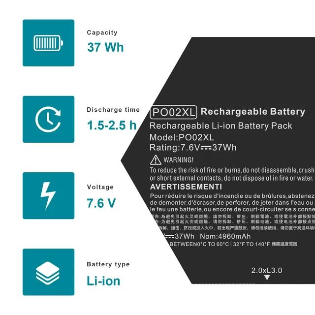 Alt view image 3 of 7 - PO02XL 824560-005 TPN-Q166 Laptop Battery for HP Stream 11-R 11-R014WM 11-R010NR 11-Y 11-AH 11-AK 11-AH011WM 11-ah0xx, Pro G2 G3 G4 G5 P002XL 823908-1C1 824536-850 HSTNN-IB7G HSTNN-DB7G 823908-2C1