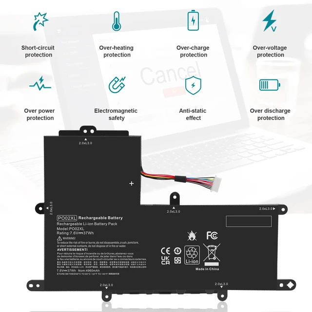 Alt view image 6 of 7 - PO02XL 824560-005 TPN-Q166 Laptop Battery for HP Stream 11-R 11-R014WM 11-R010NR 11-Y 11-AH 11-AK 11-AH011WM 11-ah0xx, Pro G2 G3 G4 G5 P002XL 823908-1C1 824536-850 HSTNN-IB7G HSTNN-DB7G 823908-2C1